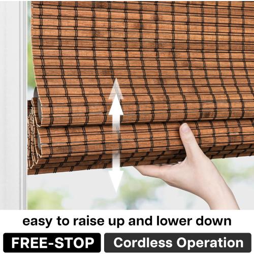 LazBlinds Cordless Blackout Bamboo Roman Shades, Room Darkening Blinds for Interior Windows, Thermal Insulated Roll Up Bamboo Blinds for Home & Patio, 20 W x 64 H, Penang Teak