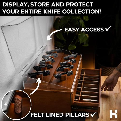 Holme & Hadfield Premium Knife Display Case for up to 50 Knives – Extra Large Handcrafted Wooden Pocket Knife Organizer for Collections – Birthday Gift for EDC Collectors – Luxury Built to Last