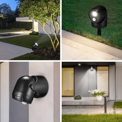 2 Pack Color  Black 2-in-1 LED Motion Sensor Outdoor Spotlight, IP44 Waterproof 450 Lumen Landscape Light, Adjustable Wall Light for Yard, Garden, House, 2 Pack (Black)