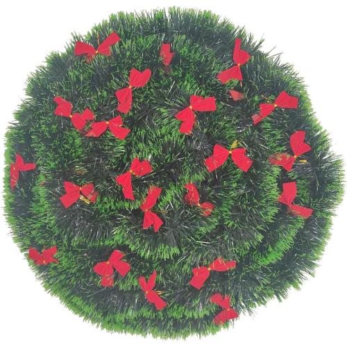 3Pcs x 8.2ft (Total:24.6ft) Christmas Tinsel Garlands with 24 Pcs Red Bows for Indoor and Outdoor Holiday Mardi Gras Xmas and Other Festivities Party Supply (Green)