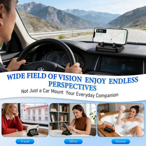 Car Phone Holder 360 Degree Rotation, Suitable for car Navigation in-car Dashboard, Horizontal and Vertical Screen Adjustment Angle, Suction Cup Fixed Non-Slip Mobile Phone Holder Suitable (Black)