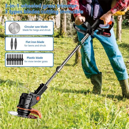 Electric Weed Wacker Cordless Weed Trimmer,Battery Powered with ，2*21V 4.0Ah Electric Weed Eater Brush Cutter with 3 Types Blades, Adjustable Cutting Angle &Height Edger Lawn Tool for Garden and Yard