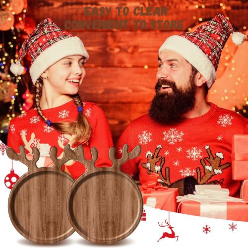 Ziliny 12 Pcs Christmas Appetizer Platter 12 Inch Cutting Board Acacia Serving Trays Wood Charcuterie Board Tray Snack Dessert Candy Dish Plate for Kitchen Gifts (Deer Antler)