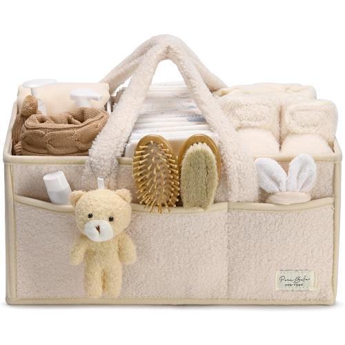 PeraBella Baby Diaper Caddy Organizer with Handle, Boy & Girl Shower Gift Basket, Portable Diaper Storage Basket Bin for Wipes, Newborn Baby Essentials Registry Search Must Haves, Car Caddy Organizer