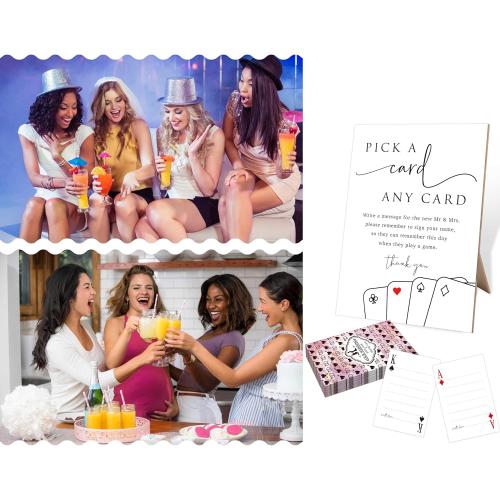 Playing Card Guest Book Signs for Wedding, Elegant Minimalist Style Wooden Sign with 55 Blank Playing Cards as Wedding Guest Book Alternative, Wedding Signs For Ceremony And Reception,Y29