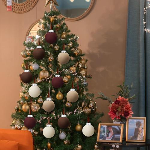12 Pcs Neutral Matte Christmas Ball Ornaments 2.4 Inch Rustic Boho Burgundy Brown Camel Cream Xmas Bulbs Ornament Vintage Xmas Baubles Modern Christmas Decor for Tree Farmhouse Decor