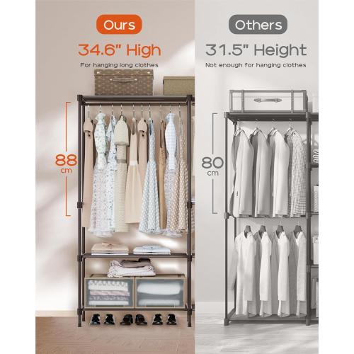 BLACK Clothes Rack, Portable Closet, 44.9 Inch Large Capacity Wardrobe Closet, Clothes Storage Organizer with Shelves and 2 Hanging Rods, Easy to Assembly, Black PCT021B01
