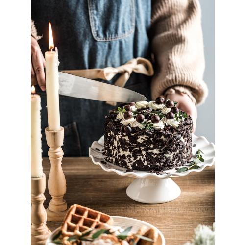 White Cake Stand, 10 Inch Cake Stands for Tea Party, Round Dessert Stand for 8 Inch Cake, Small Cake Plate Cupcake Stand for Dessert Table Display, Ruffle Trim