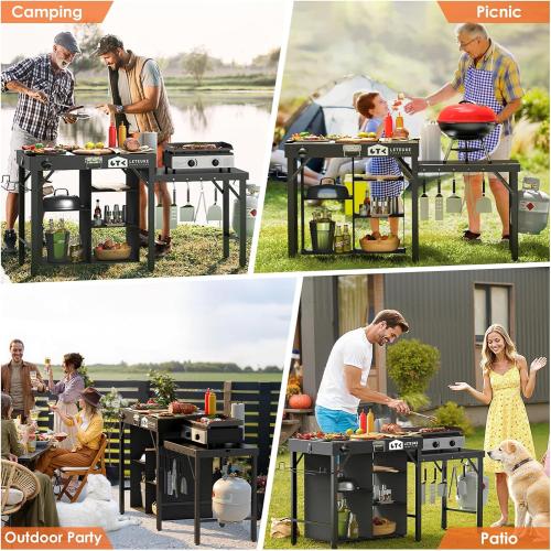 Grill Table for Blackstone Griddle Camping Grill Table Foldable Fits Ninja | Portable Grill Table with Storage Blackstone Griddle Stand for Outdoor Camping, Picnic, Garden, Patio, Dining, BBQ, Party