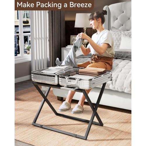 IBUYKE Luggage Rack for All Suitcase Sizes,Foldable Suitcase Stand,Metal Luggage Holder,Easy to Assemble for Bedroom Living Room Hotel,Black TLR001B
