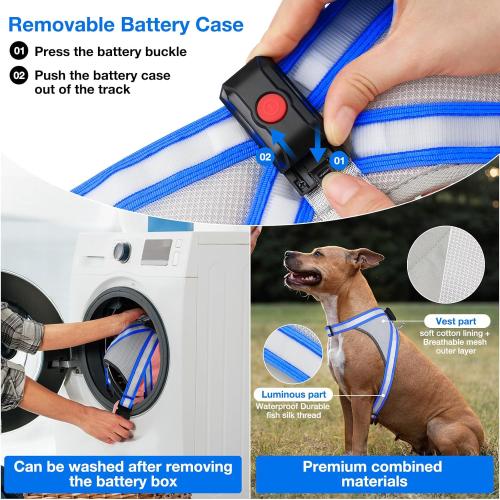 ChalkLit Light Up Dog Harness, No Pull Led Dog Harness Glow-in-The-Dark for Night Walking, USB Rechargeable Lighted Safety Vest for Medium Large Dogs, Adjustable Soft Mesh Fully Illuminated (Blue, L)