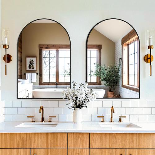Set of 2 Size 24x36 Color Black FICTOR Bathroom Mirror for Wall,2 Pack 24”x36” Arched Vanity Bathroom Mirror for Over Sink, Metal Framed with HD Shatter-Proof Glass for Entryway, Living Room,Bedroom(Black)