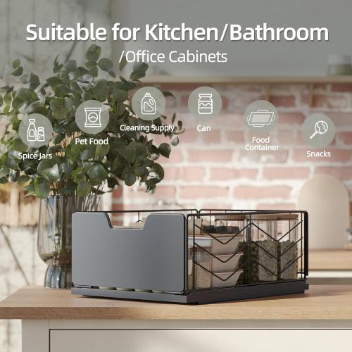 NETEL Pull Out Cabinet Organizer, 2 Pack No Drill Slide Out Drawers for Kitchen Cabinets, Metal Pantry Pull Out Shelves, Kitchen Cabinet Organizer, Pull Out Home Organizers, 11.8 W X 15.7 D X 6.9 H