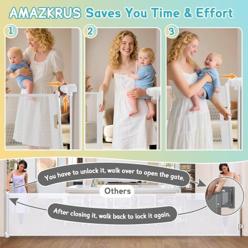 160'' Retractable Baby Gates Extra Wide, 42 Extra Tall Retractable Dog Gate for Doorways,13 Foot Safety Upgrade Extra Long White Retractable Baby Gate for Stairs, Indoor/Outdoor Retractable Gate