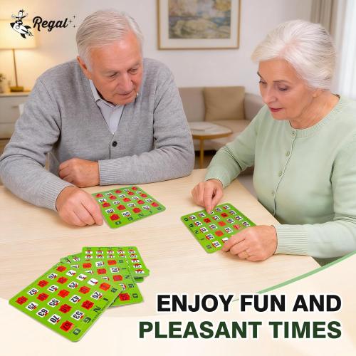 Regal Bingo - Shutter Slide Bingo Cards Only - 8” x 9” - 5-Ply Green Cardstock - Easy to Read - No Duplicates - Red Sliding Windows - Perfect for Large Groups, Bulk Purchasing