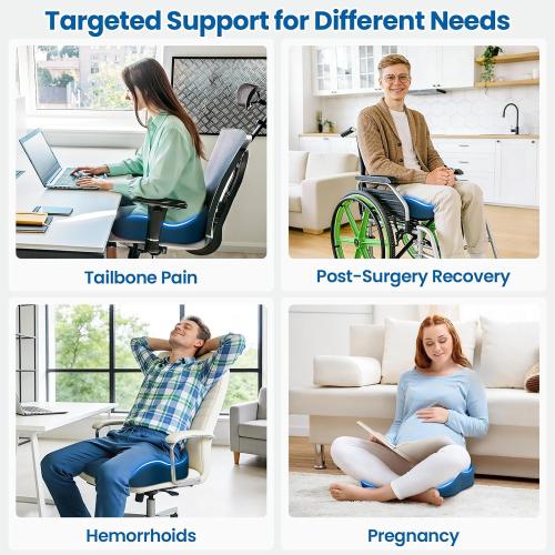 SweetSlubr Large Donut Pillow Seat Cushion for Hemorrhoid Discomfort&Tailbone Pressure, Office Chair Cushion for Long Sitting, Ergonomic Coccyx Pillow for Postpartum Pregnancy, Blue, X-Large