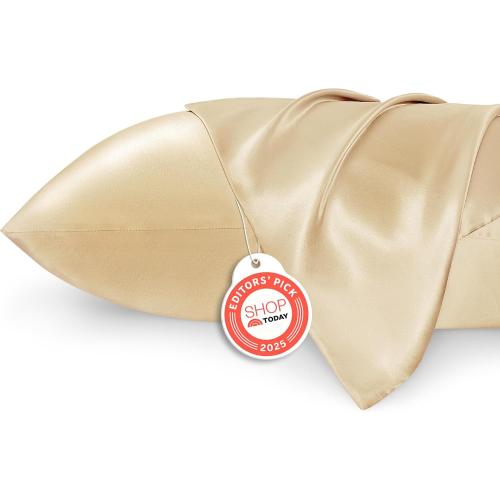 Bedsure King Size Satin Pillowcase Set of 2 - Champagne Gold Silky Pillow Cases for Hair and Skin with Envelope Closure, Similar to Silk Pillow Cases, Gifts for Women Men, 20x36 Inches, 2pcs