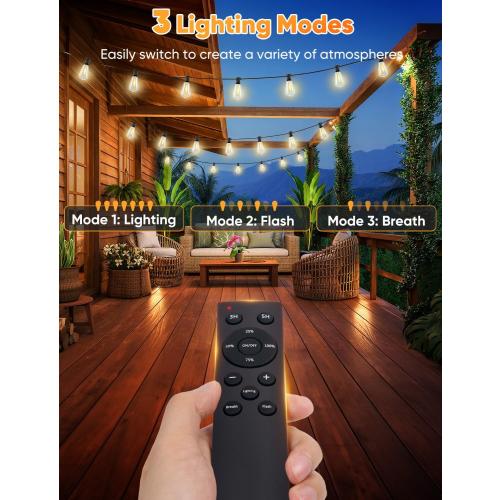 Brightever 120FT LED Outdoor String Lights with Remote, Patio Lights Outdoor Waterproof with 36 2 Shatterproof ST38 LED Bulbs, Dimmable Outside Hanging Light for Porch, Garden, Backyard, Cafe, 2700K