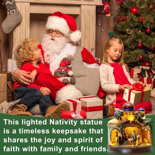 MXwcy Large Christmas Village Collectibles Statues Lighted Nativity Scene Architectural Decorations, Hand-Painted Bethlehem Creche with Holy Family & Magi, Religious Holiday Collectible Statue