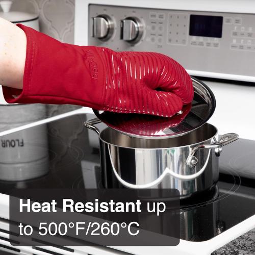 6 packs, All Clad Silicone Oven Mitt: Heat Resistant up to 500 Degrees - 100% Cotton & Silicone, 14x7 Oven Mitt for Kitchen and Barbeque,  Chili