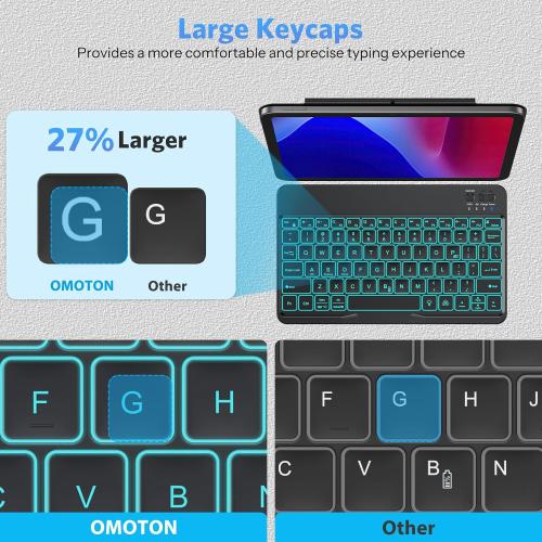 OMOTON Bluetooth Keyboard for Tablet/Android/Windows/iOS, with 7 Colors Backlight Rechargeable Wireless Mini Keyboard for Galaxy Tab A9  / S9 FE / S10 / S11 / A11 Series etc, Black