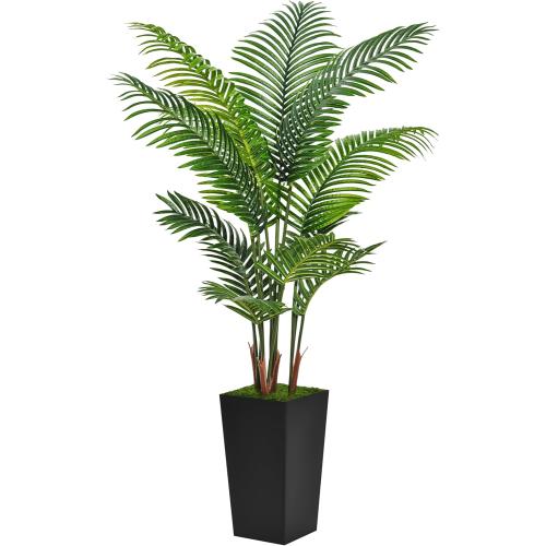 Size 5ft Artificial Palm Tree 5FT - Fake Tree with Black Tall Planter - Faux Tropical Areca Floor Plant in Pot - Artificial Silk Plant for Home Office Living Room Decor Indoor