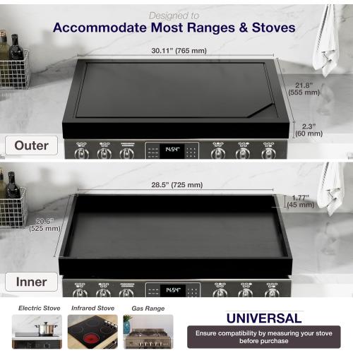 BLUEWEST Noodle Board Stove Cover with Handles, 3 in 1 Wood Stove Top Covers Board for Gas Burners and Electric Stove, Wooden RV Stovetop Cover, Tray for Kitchen Counter Space with Juice Grooves