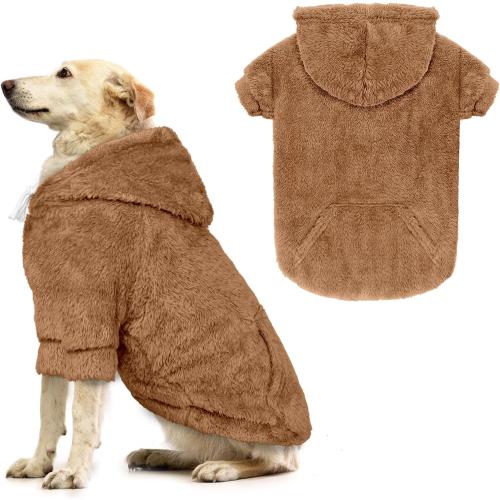 Dog Sweater,Dog Hoodies,Warm Fuzzy Fleece Sweatshirt with Hood & Pocket,Leash Hole,Cozy Cold Weather Pet Clothes Pet Sweater for Small,Medium,and Large Dogs(Coffee,XL)