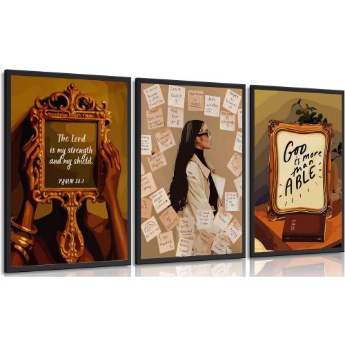 3Pcs Black Girl Canvas Wall Art African American Painting Picture Wall Decor Fashion Abstract Black Woman Poster Print Artwork Living Room Bedroom for Home Decoration 16x24in Unframed