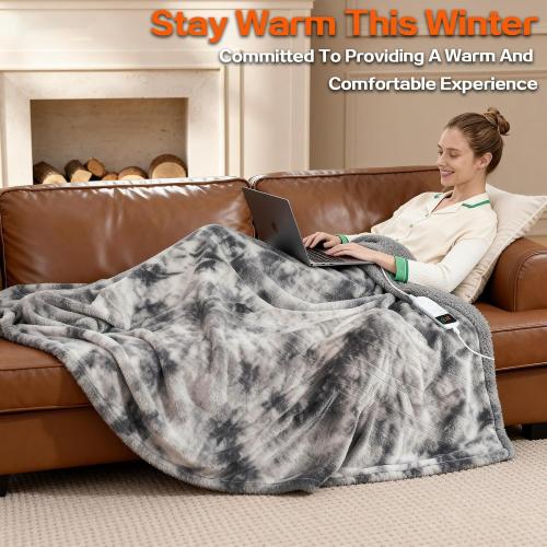 Electric Heated Blanket Throw 50''x60''Size Faux Fur Heating Blanket 10 Heating Settings, 1-8h Timer & Overheat Protection, Machine Washable, Soft Flannel and Sherpa Full Body Warmth