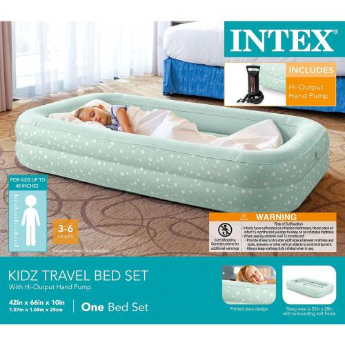 Intex Kids Travel Air Mattress Inflatable Bed Set with Raised Sides, Hand Pump, and Carrying Bag for Camping Trips and Sleepovers, (2 Pack)