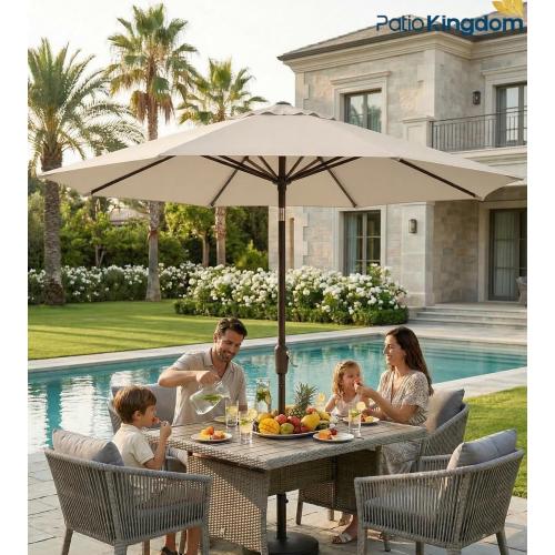Patio Outdoor Umbrella-UPF 50  Sun Shade with Wind Vent, Push-Button Tilt & Smooth Crank Lift, Rust-Resistant Fiberglass Frame for Garden, Backyard,Yard (Beige)