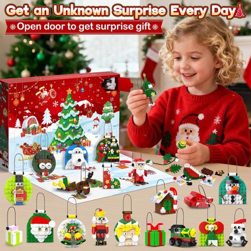 Advent Calendar 2025 Christmas Ornaments Building Set, 24 Days Countdown Calendar Hanging Building Blocks, Ideal Christmas Tree Decor Kit for Xmas Gift & Stocking Stuffers for Kids Boys & Girls