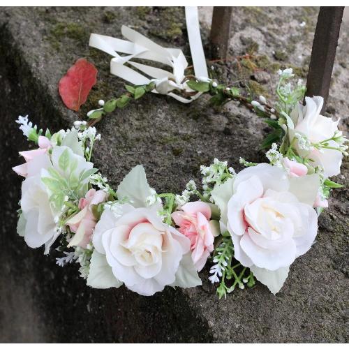 Girl Flower Crown Rose Floral Headband Hair Wreath Flower Headpiece Halo Boho Party Prom Wedding Photos White