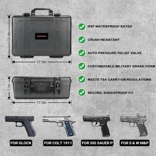 Gun Pistol Case for Multi Handguns - Holds Multiple Hand Guns Case & Magazines, Pre-cut Waterproof Carrying Hard Shell Pistol Case for Pistols, Storage Box for Beretta, Smith and Wesson, for Glock