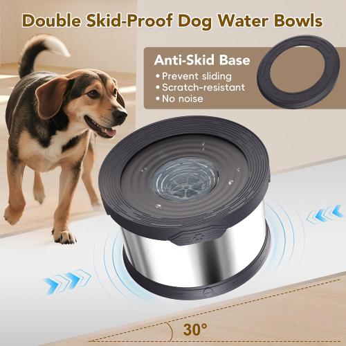UPSKY 10L Dog Water Bowl No Spill Stainless Steel for Slow Drinking Grey
