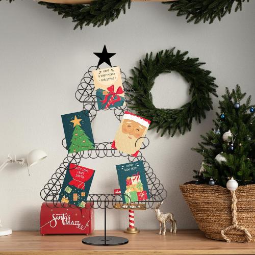 MISSIRG THE STAR ❗❗❗Metal Christmas Card Holder Wreath Xmas Card Display Spiral Photo Holder Decorative Tabletop Photo Rack Spiral Wreath for Holiday Party Picture Table Gift (Black,Tree)