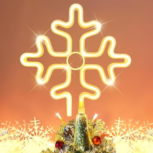 KOUPA Christmas Tree Topper Large Snowflake Treetop with LED Warm White Lights, Large Xmas Tree Top Ornament for New Year Holiday Indoor/Outdoor Party Home Decoration