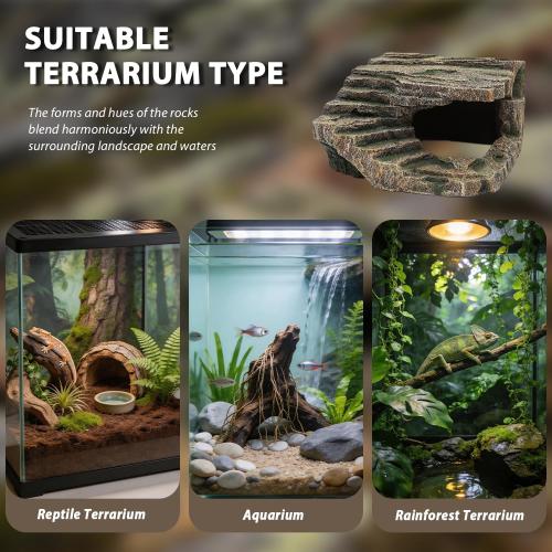 Extra Large Reptile Hide and Basking Platform, Resin Rock Cave for Bearded Dragons, Geckos, Snakes, Turtles and Lizards
