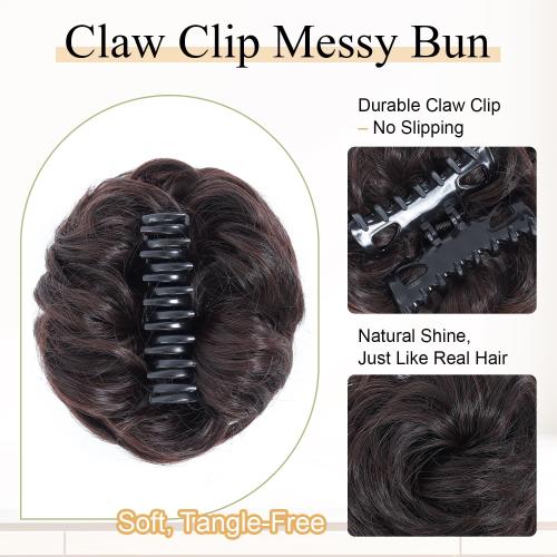 Messy Bun Hair Piece, Claw Clip Bun Hair Pieces for women, Curly Fake Buns Tousled Updo Hairs Extensions for Daily Wear and Special Occasions (M2/33#, 1 Count)