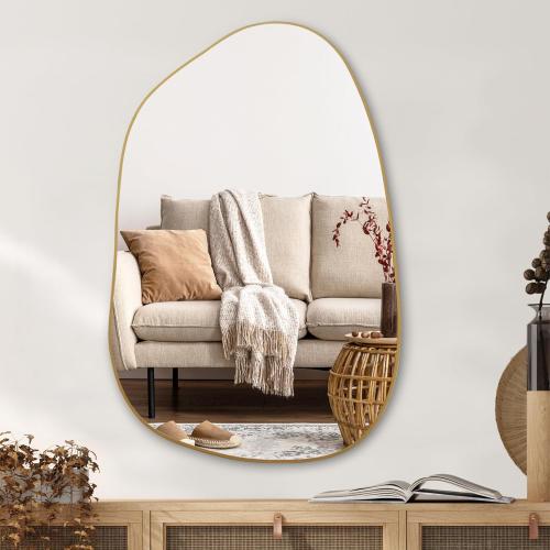 PERFNIQUE Irregular Wall Mirror Asymmetrical Mirror, 40''x26'' Gold Mirror for Bathroom Bedroom Living Room Entryway, Decorative Modern Wall Decor, Wall Mounted (Gold, 40 x 26)