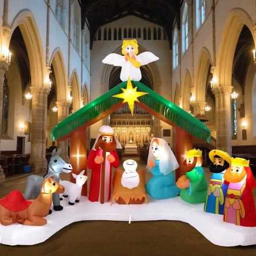 12FT Christmas Inflatable Nativity Scene: Large Outdoor Christmas Decorations, Built-in 15 LED Lights, Blow Up Jesus Nativity Set Decor, Inflatables for Party Lawn Garden Yard (12FT X 6.5FT X 9FT)