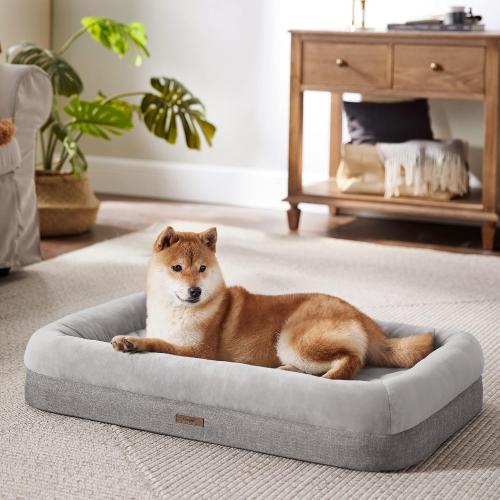 Lesure Memory Foam Dog Bed - Orthopedic Dog Bed Washable for Large Dogs Made with CertiPUR-US® Certified Foam, Bolster Pet Bed with Removable Washable Cover and Waterproof Lining, Grey