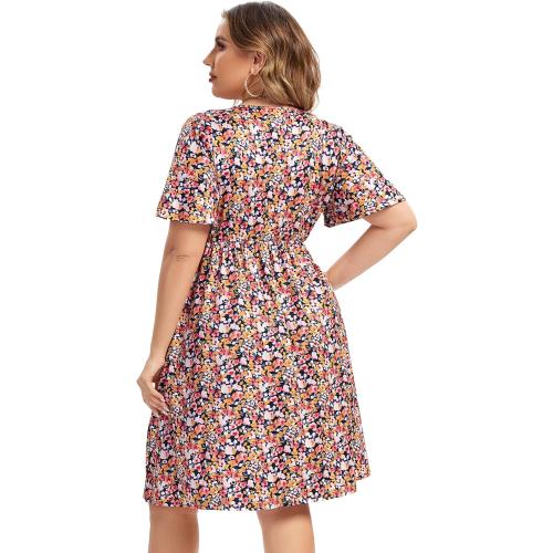 Size 3XL AMZ Plus Womens Plus Size Casual Dress Wrap Dress Swing Dresses Plus Size a Line Party Mini Dress