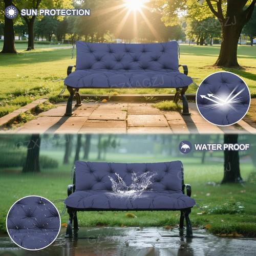 Porch Swing Cushions Outdoor 60 inch Waterproof Thicken 5 Backyard Swing Cushion with Backrest and Ties 2-3 Seat Outdoor Swing Cushions Replacement for Porch Patio Garden Lawn(Navy Blue) (top corner ripped)