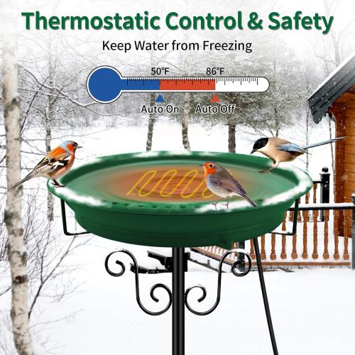 Heated Bird Bath, Lovppy 100W Thermostatically Controlled Heated Bird Baths for Outdoors Bird Bath Heater with Metal Stake, Heated Bird Bath for Outside Winter Garden Patio Yard Lawn (Green)