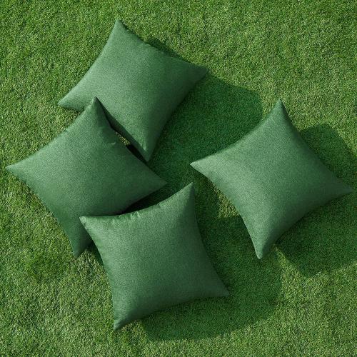 MIULEE Pack of 4 Decorative Christmas Solid Waterproof Throw Pillow Covers Linen Garden Farmhouse Cushion Cases for Outdoor Patio Tent Balcony Couch Sofa 16x16 inch Dark Green
