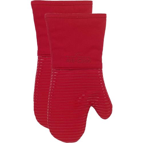 All-Clad Silicone Oven Mitts: Heat Resistant up to 500 Degrees - 100% Cotton & Silicone, 14x7 Oven Mitt for Kitchen and Barbeque, 2-Pack, Chili
