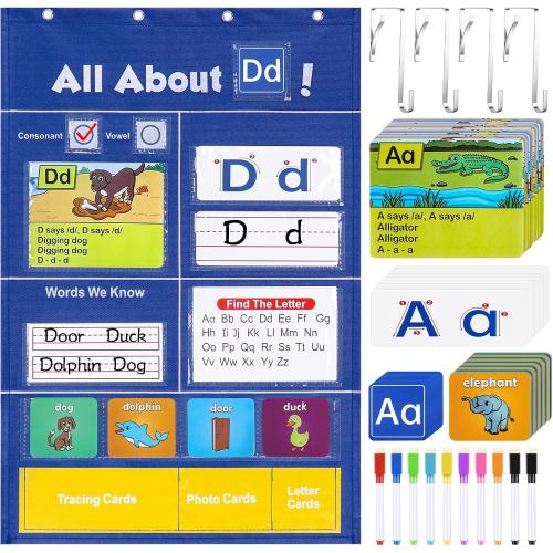Meetory Alphabet Learning Pocket Chart - Alphabet Wall Chart ABC Flash Cards Learning Material, Handwriting Practice Letter Tracing Homeschool Preschool Kindergarten Learning Activities Must Haves