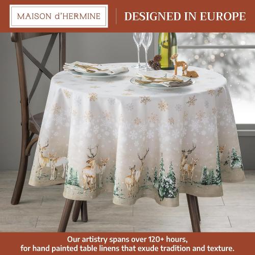 Maison d' Hermine Table Cloth Round Table 100% Cotton 69 Inches Fall Tablecloth Reusable Everyday Use for Thanksgiving Christmas Decorations Dining Farmhouse Party (Deer in The Woods)